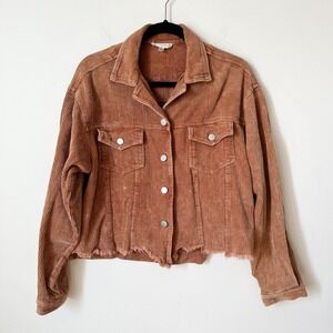 Altar'd State Brown Cropped Distressed Corduroy Trucker Jacket Womens XS